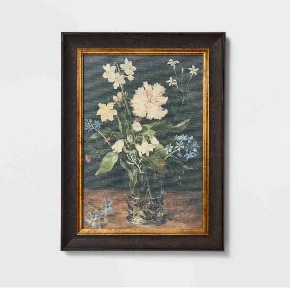 12x16 Floral Cotton Canvas Framed Wall Art - Vintage Botanical Decor Threshold